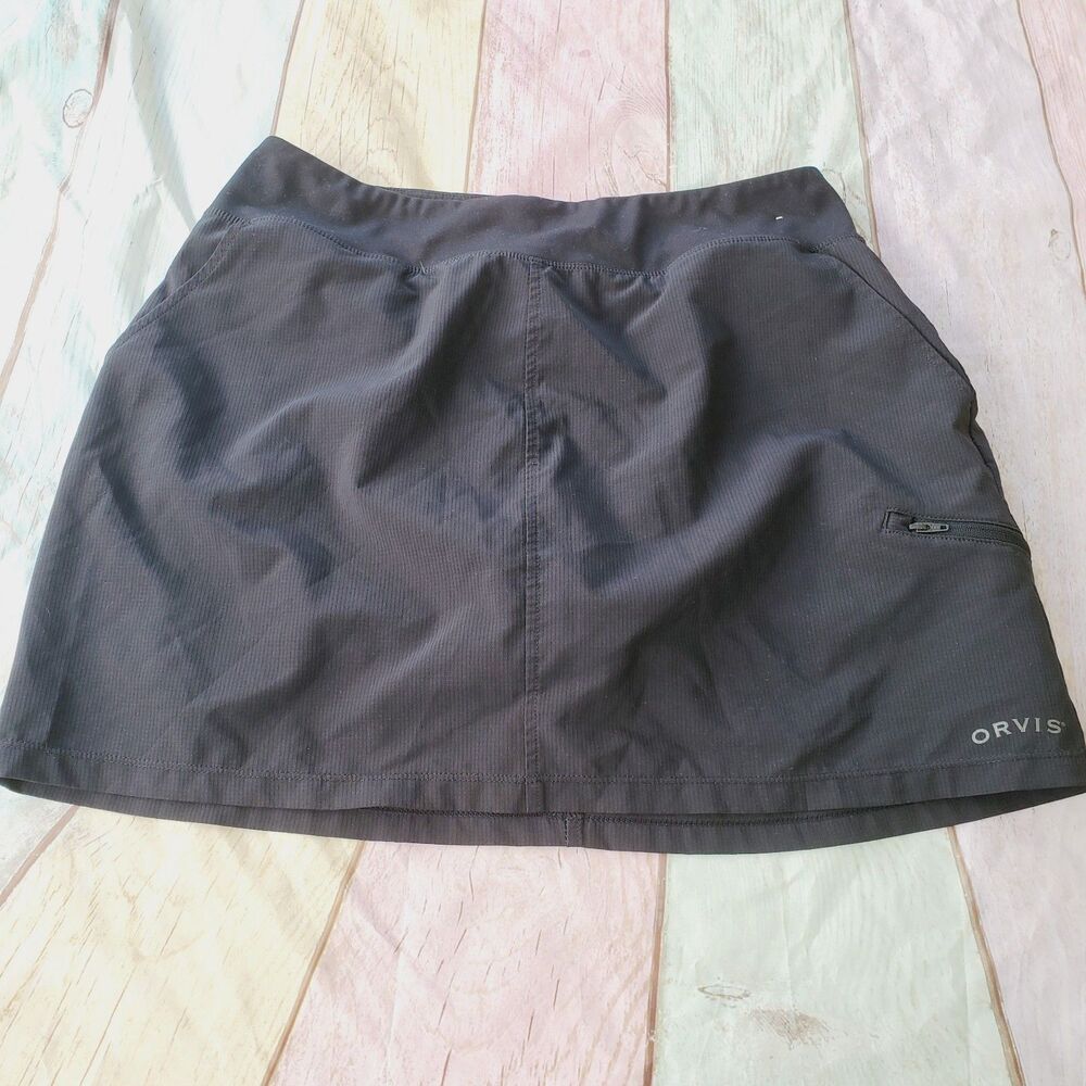 Orvis Pull On Skirt Shorts Golf Skort Womens M Black Zip Pocket